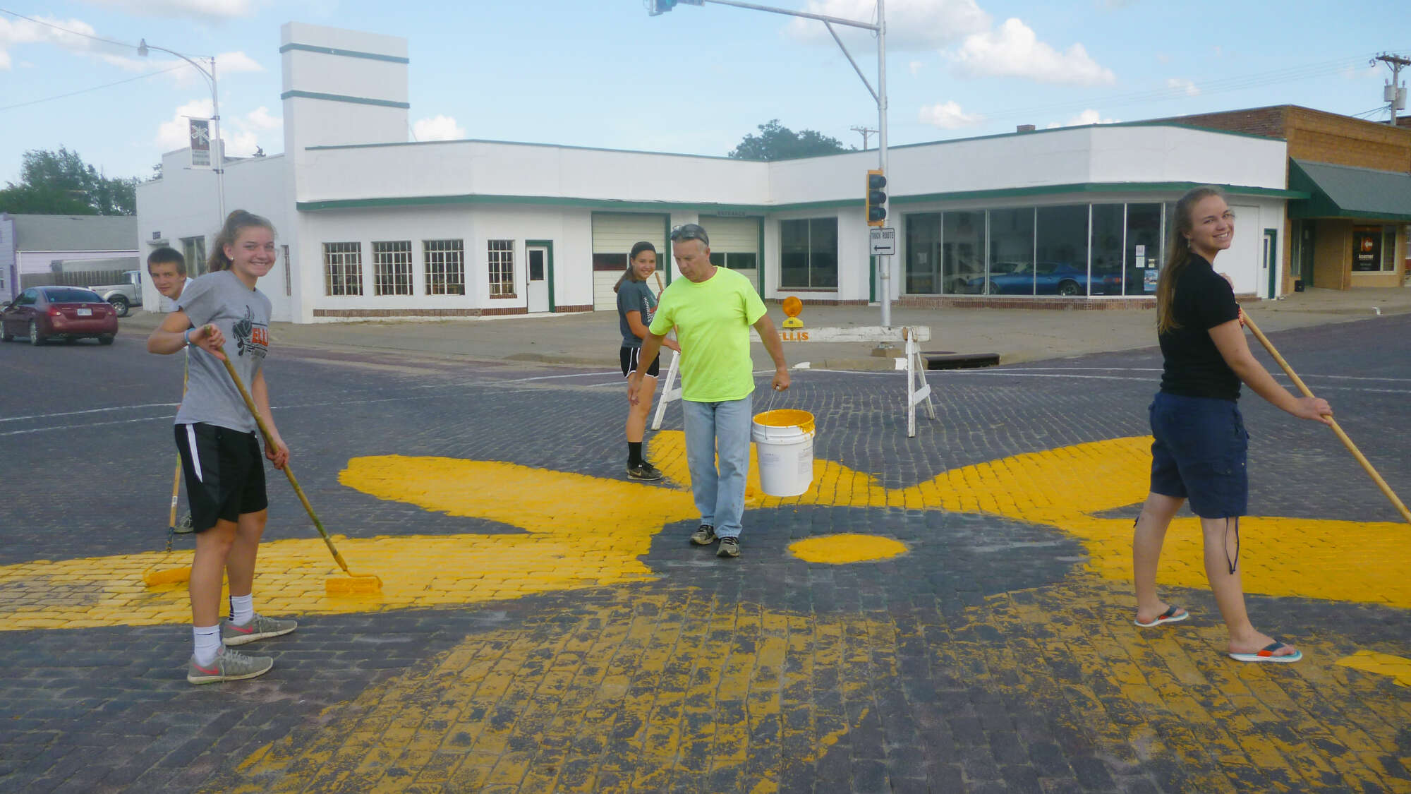 community members paint street