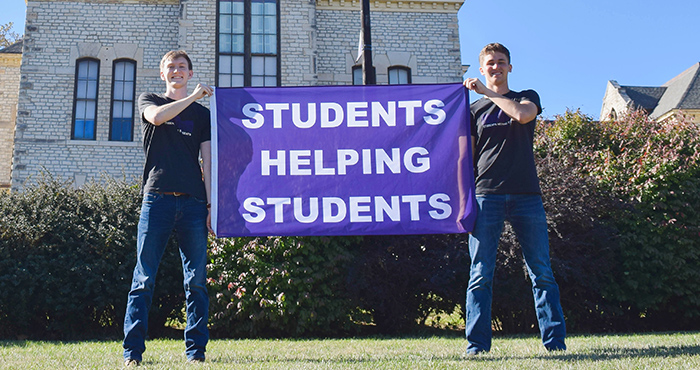 students with banner