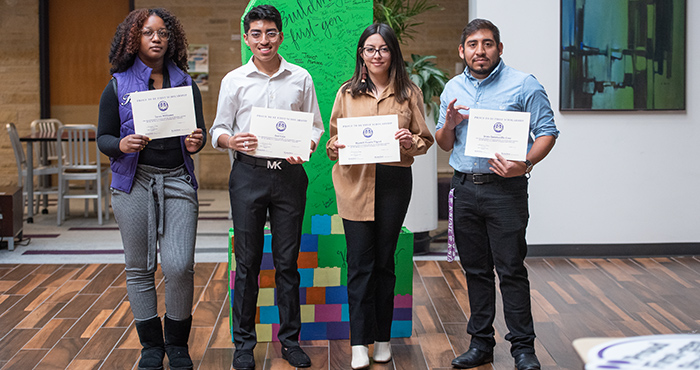 group of students with awards