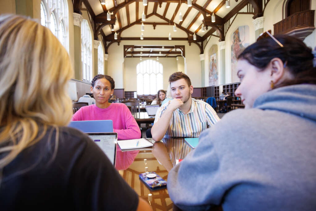 students in library