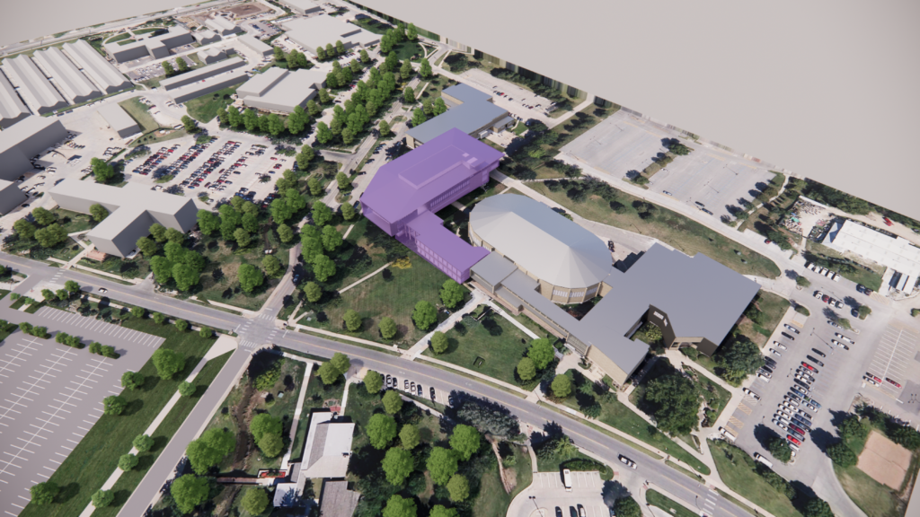 Proposed Global Center for Food and Grain Innovation and proposed site for renovations to Call and Weber Halls.