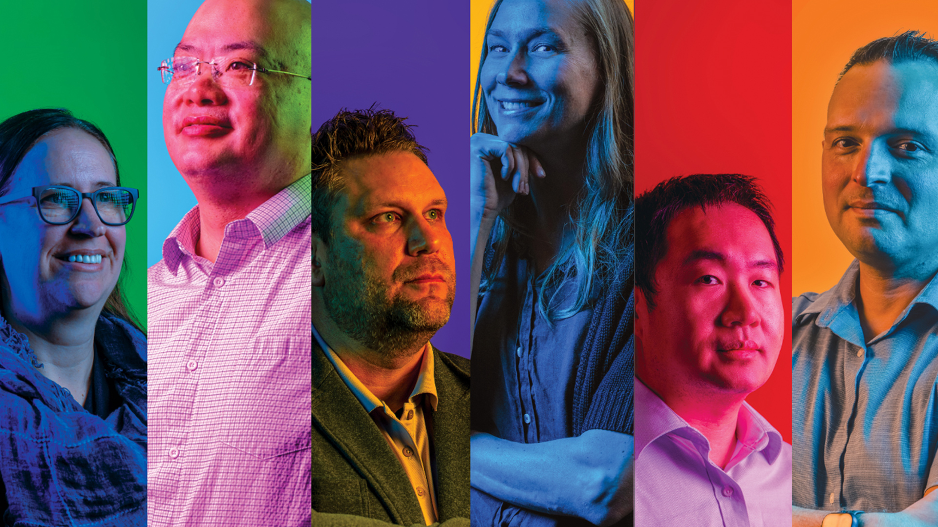 photo collage of k-state researchers in brightly lit colors