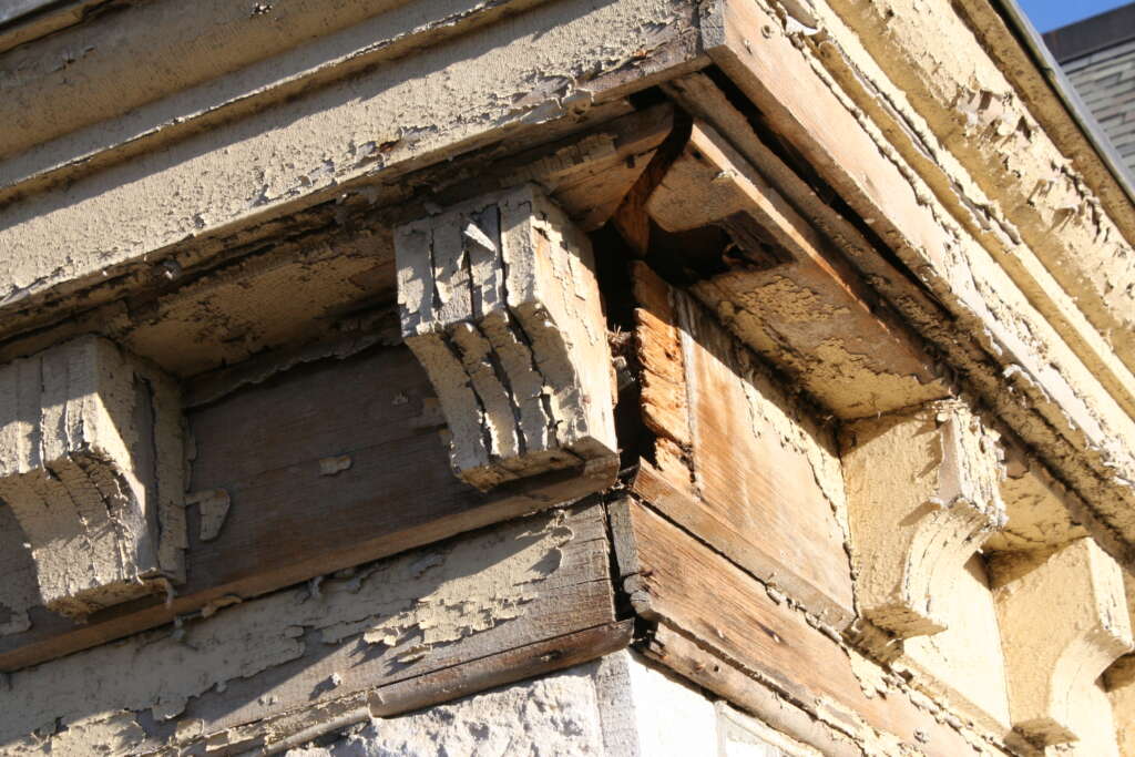 Aging woodwork on Anderson Hall